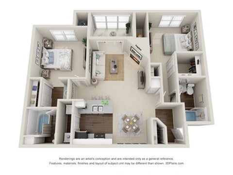 Floor plan for 2 beds, 2 baths, 1092 sqft